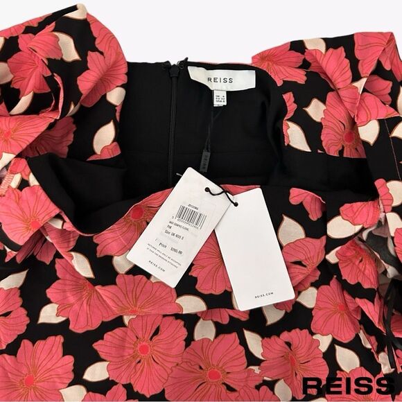 REISS **NWT** Andi Pink Floral Print Puffed Shoulder Woven Mini Dress - Picture 2 of 13